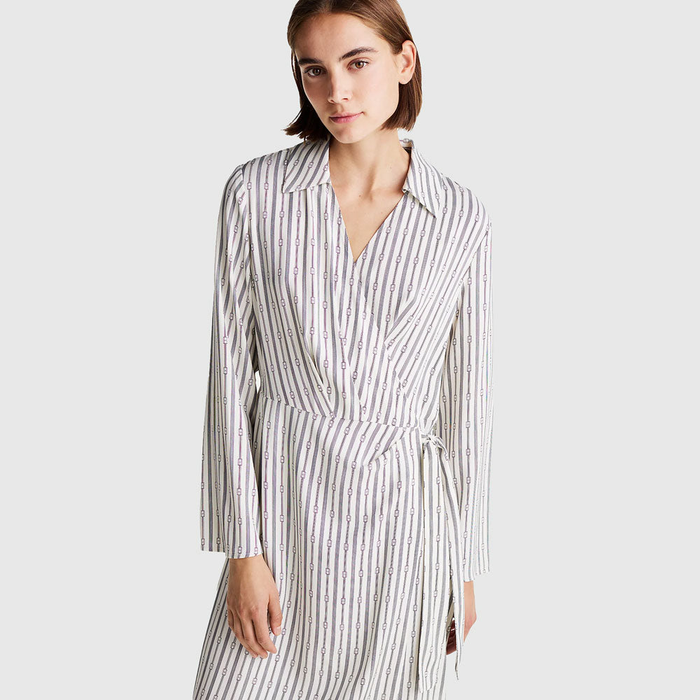 Tommy Hilfiger Fluid Wrap Midi Dress - Navy Multi |ThirdBaseUrban