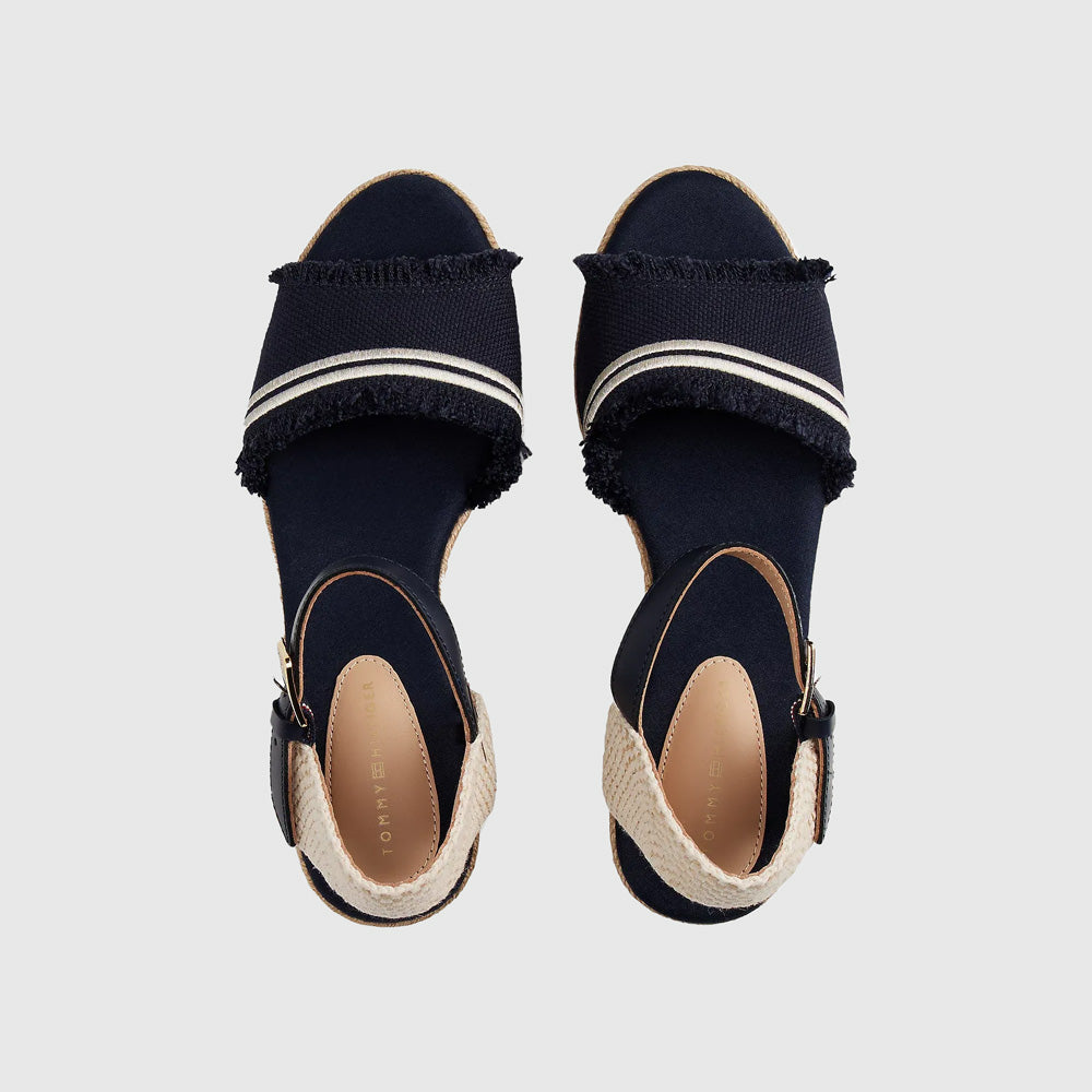 Fringe Canvas Wedge - Navy