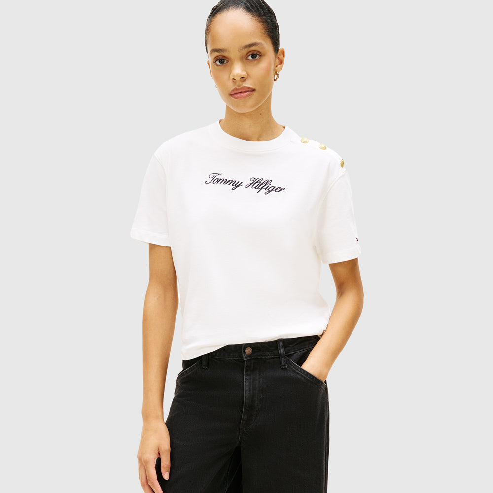 Tommy Hilfiger Gold Script T-Shirt - Ecru |ThirdBaseUrban