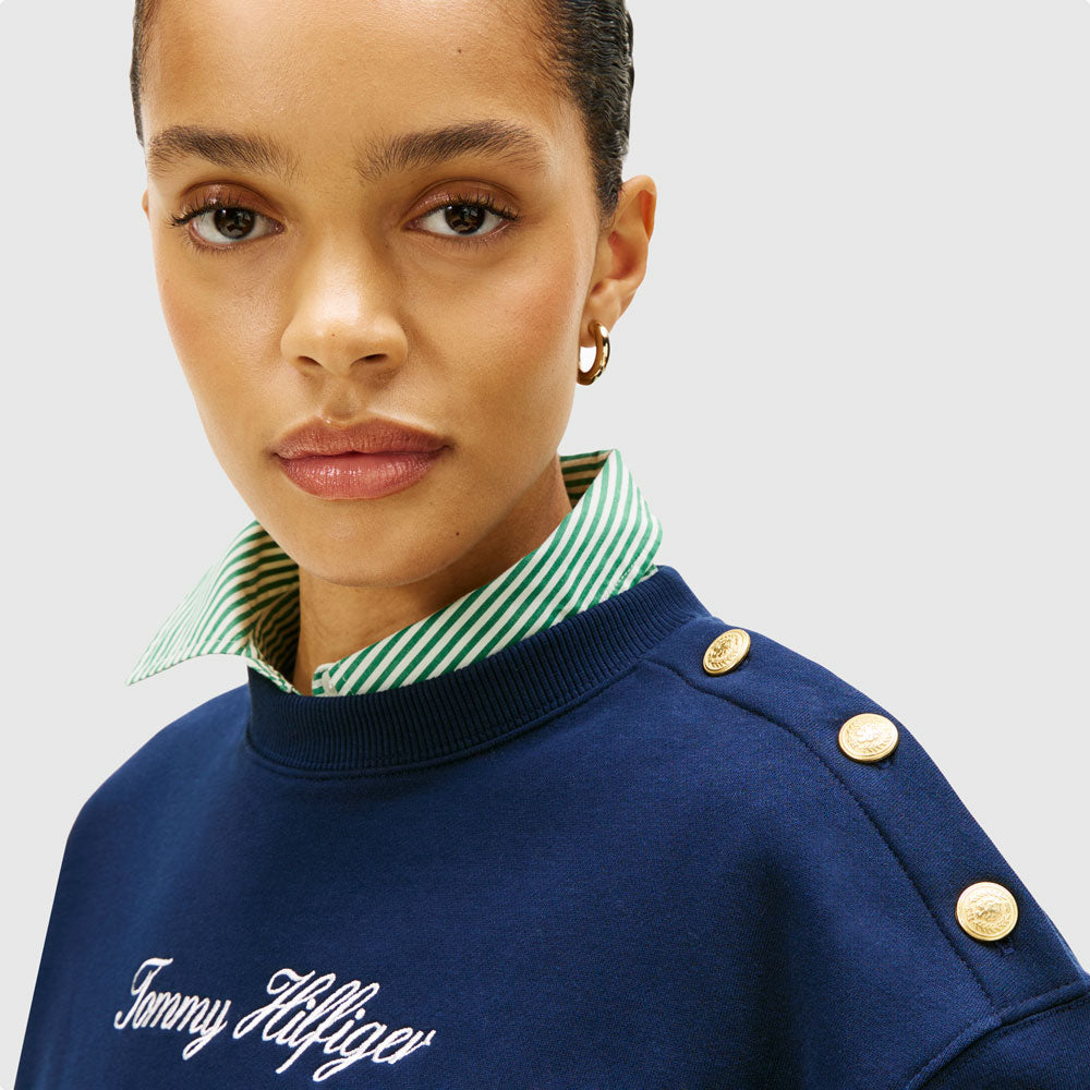 Gold Script Terry Sweatshirt - Dark Night Navy