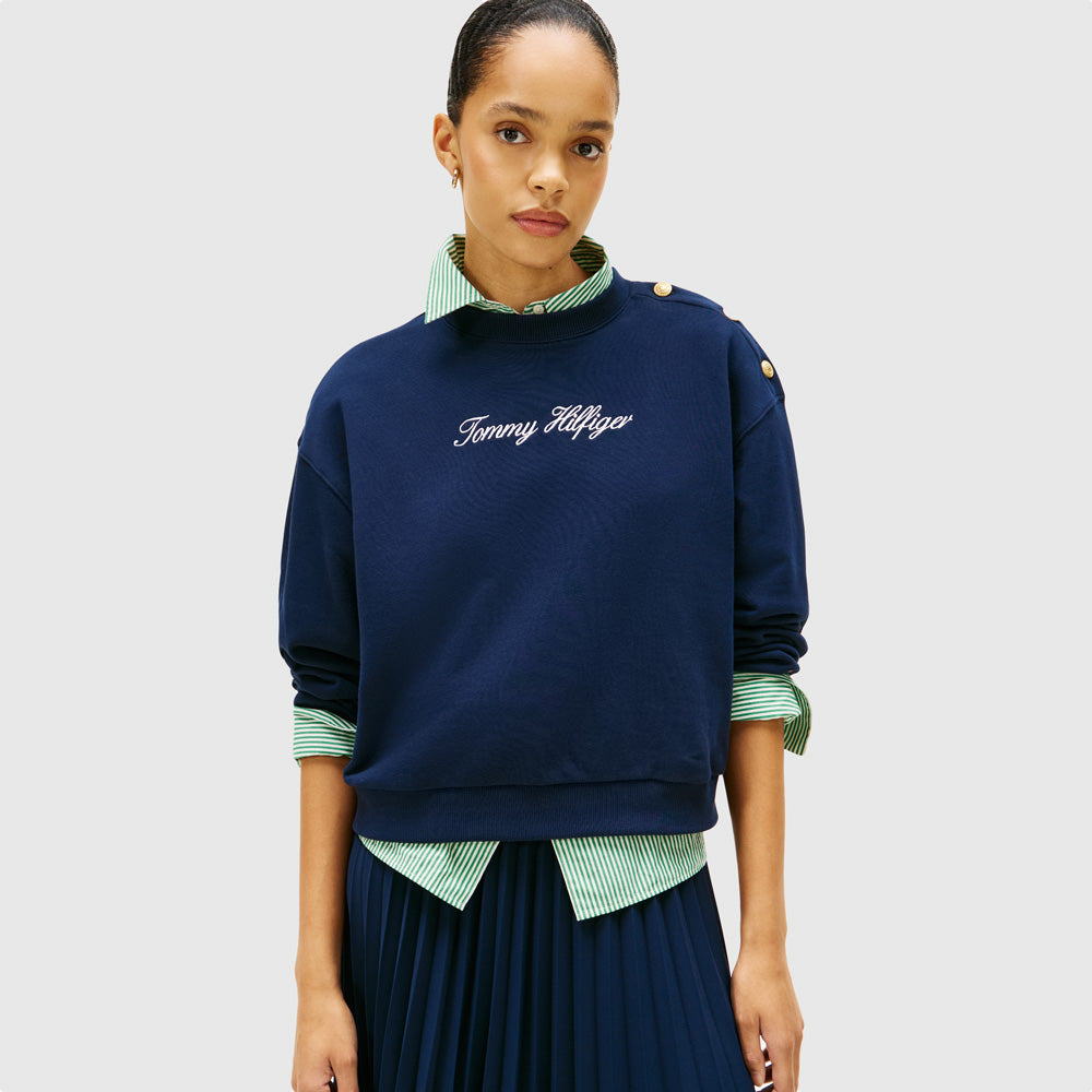 Tommy Hilfiger Gold Script Terry Sweatshirt - Dark Night Navy |ThirdBaseUrban