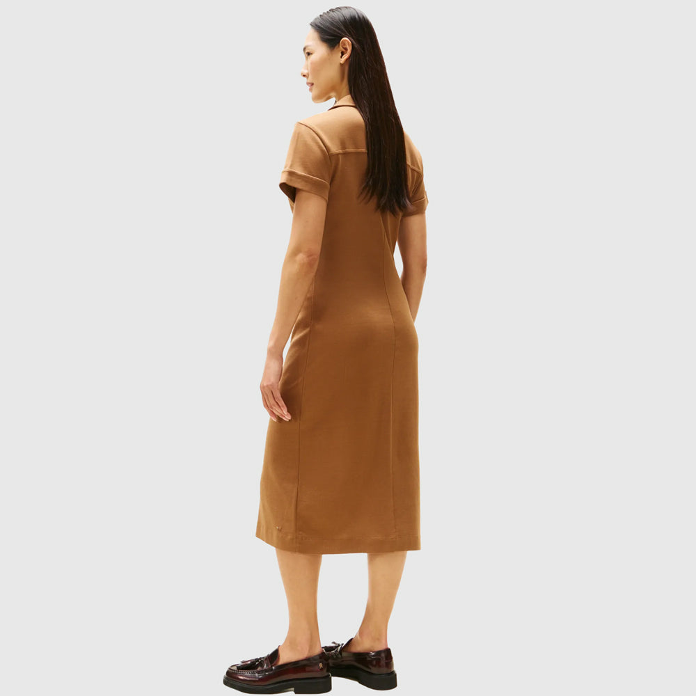 Gold Button Shirt Dress - Brown