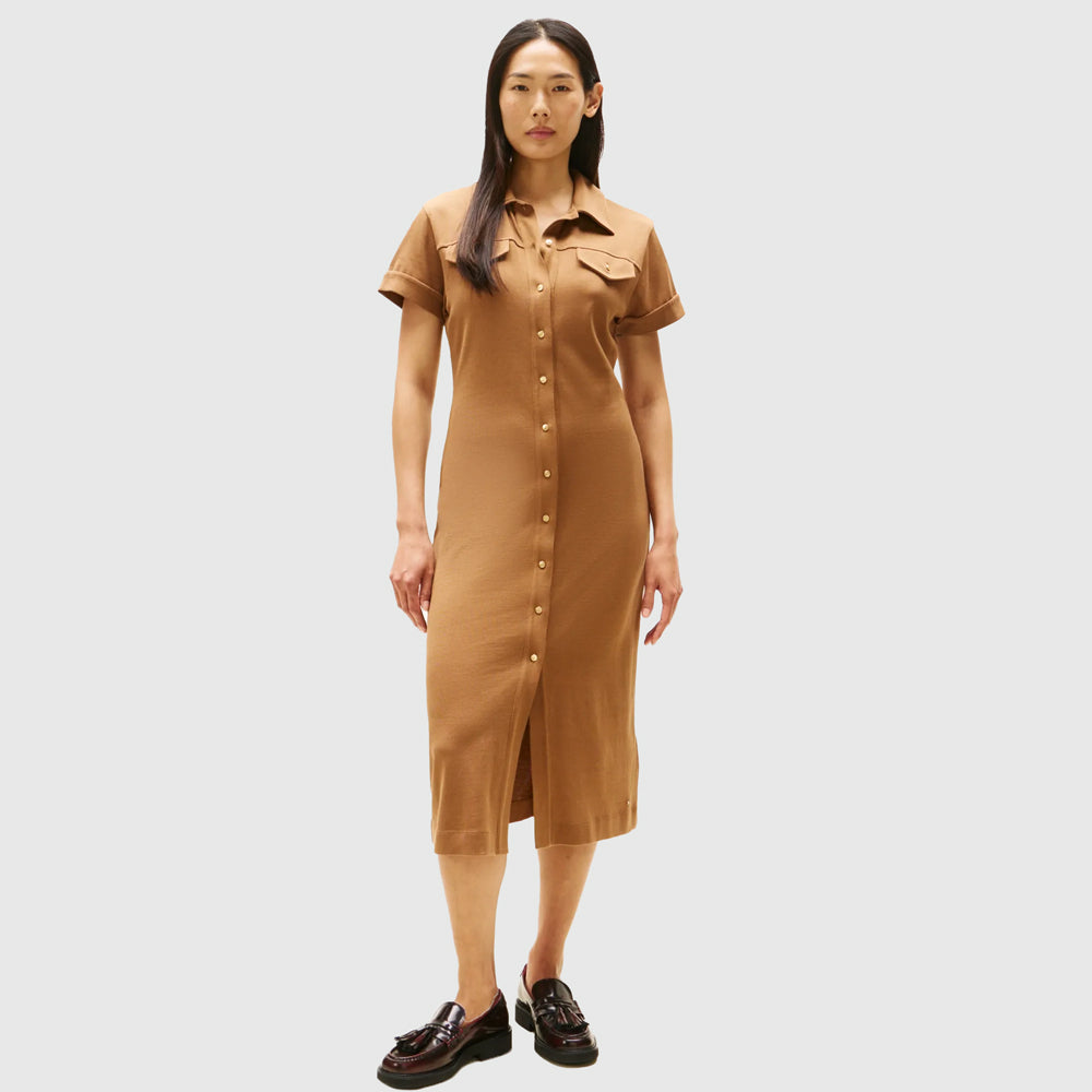 Tommy Hilfiger Gold Button Shirt Dress - Brown |ThirdBaseUrban