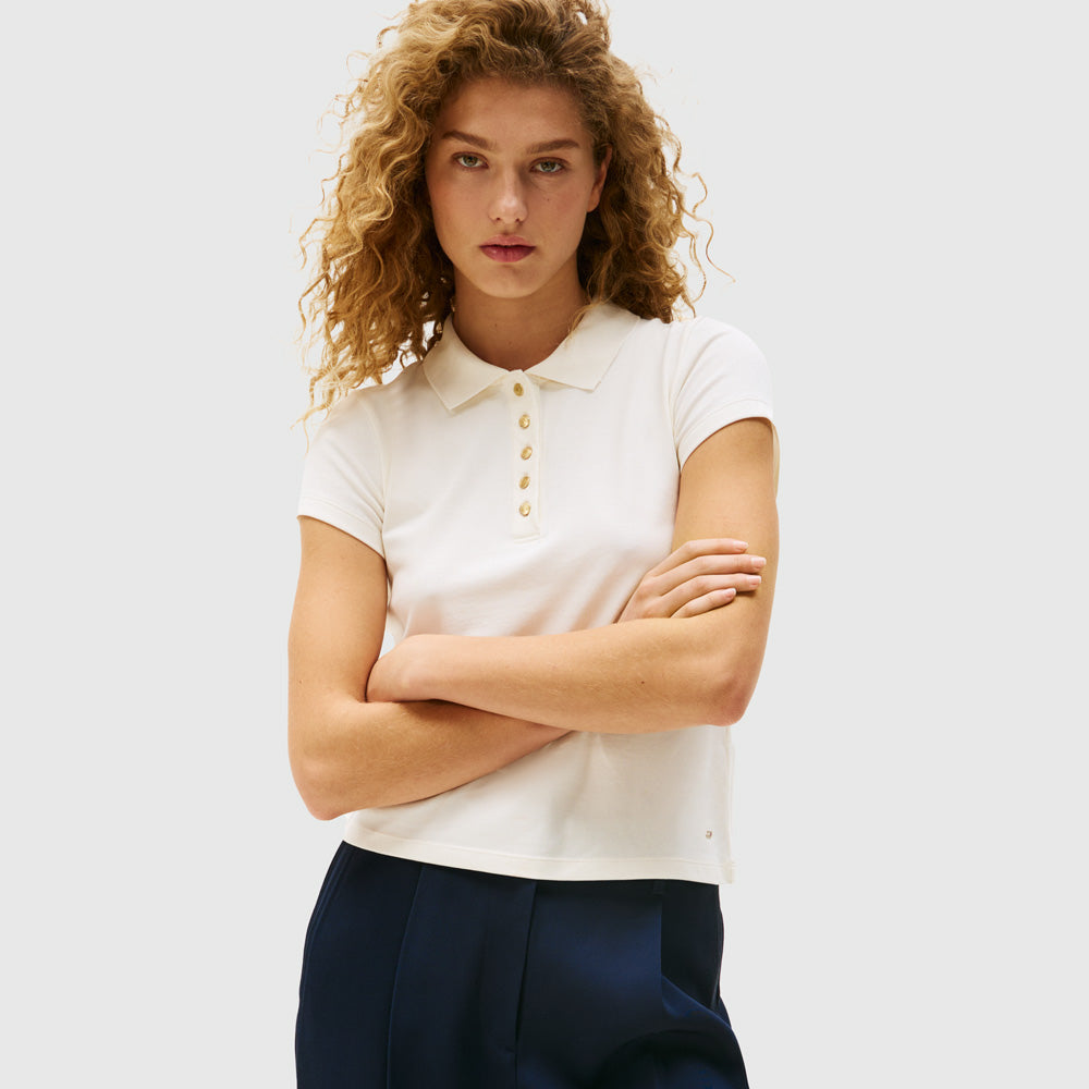 Tommy Hilfiger Gold Button Slim Golfer - Ivory |ThirdBaseUrban