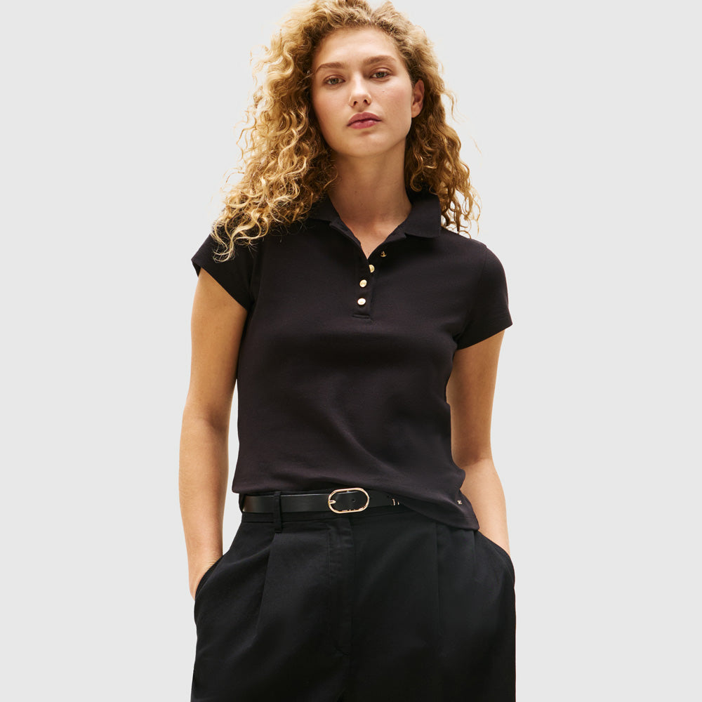 Tommy Hilfiger Gold Button Slim Golfer - Black |ThirdBaseUrban