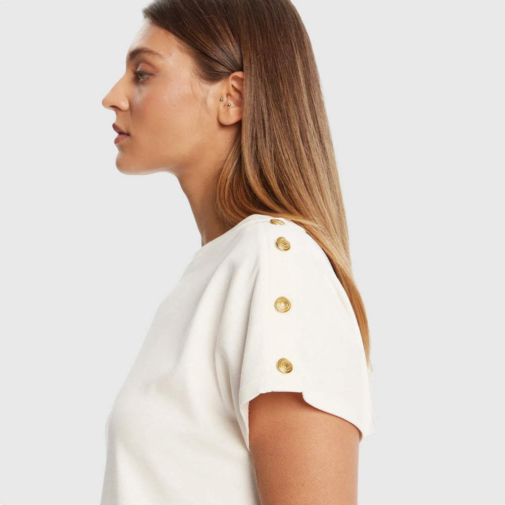 Gold Button T-Shirt - Ivory