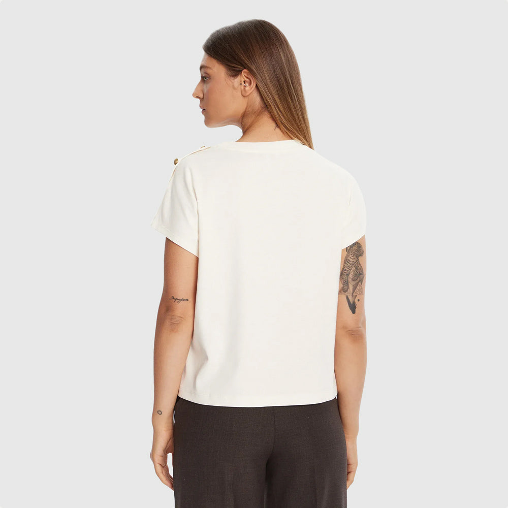Gold Button T-Shirt - Ivory