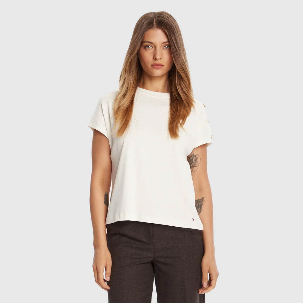Tommy Hilfiger Gold Button T-Shirt - Ivory |ThirdBaseUrban
