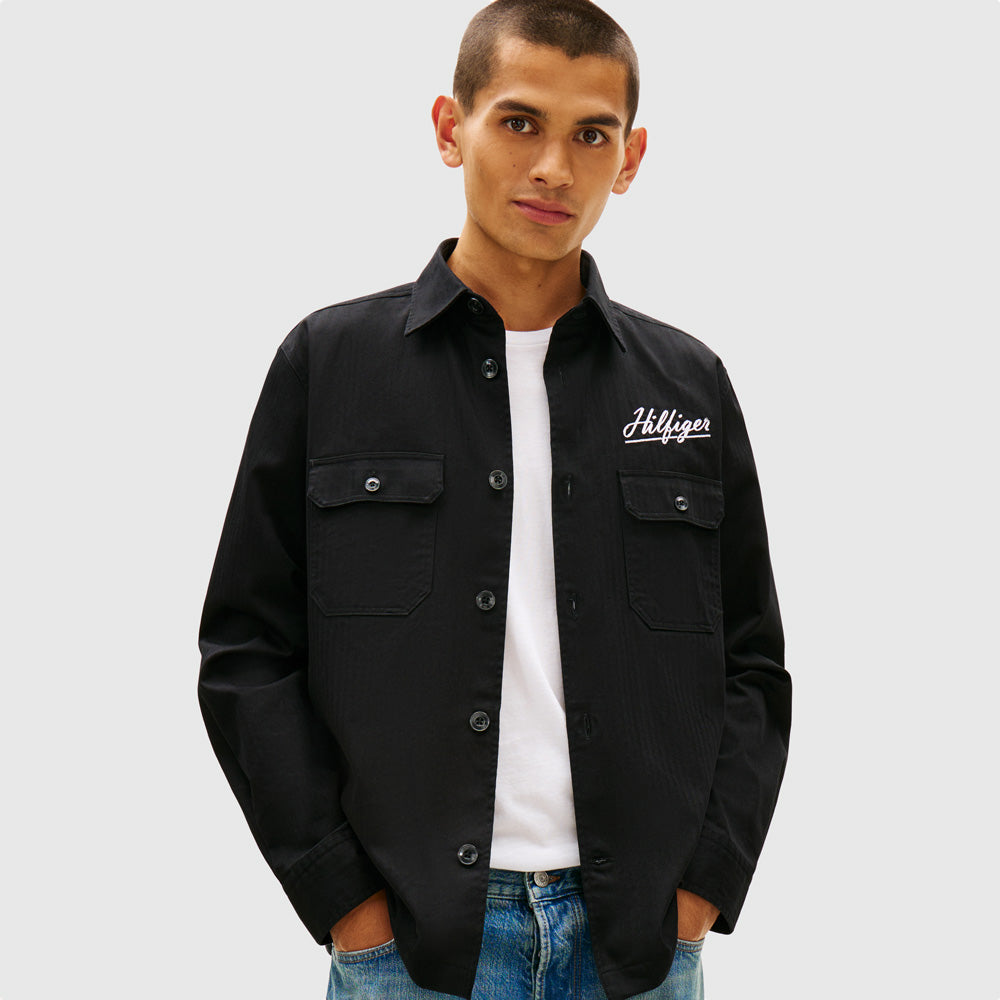 Tommy Hilfiger Herringbone Overshirt - Black |ThirdBaseUrban