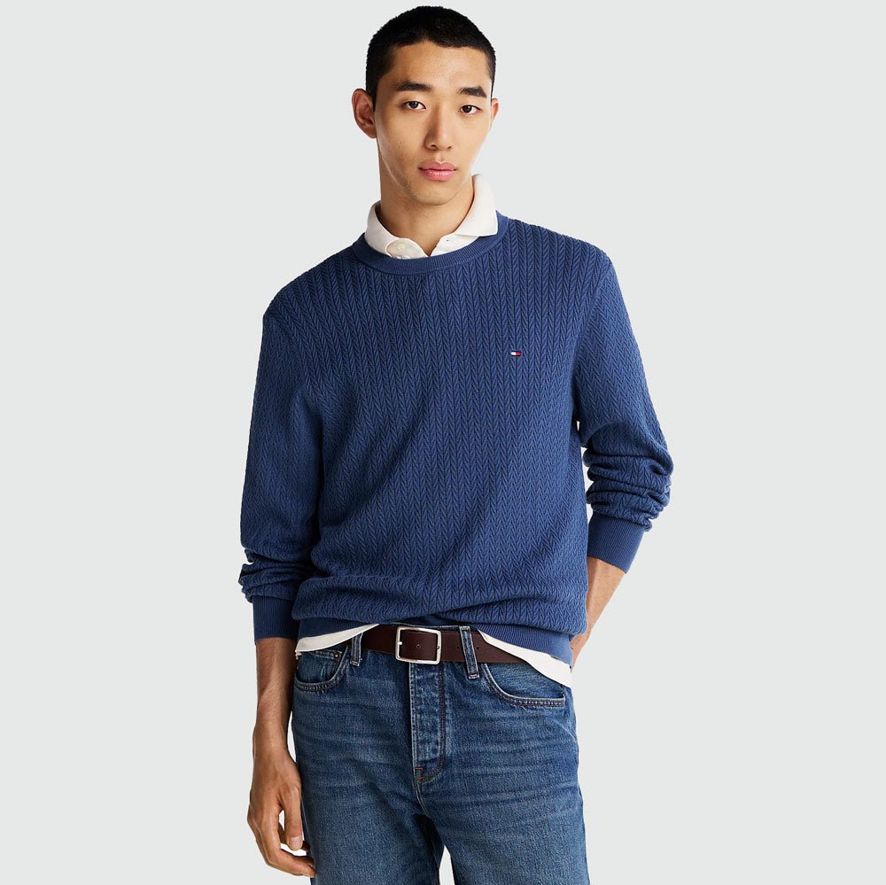 Tommy Hilfiger Herringbone Sweater - Steel Blue |ThirdBaseUrban