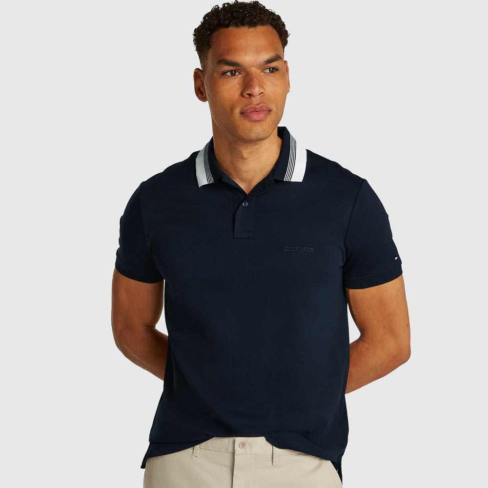 Tommy Hilfiger Interlock Collar Golfer - Navy |ThirdBaseUrban