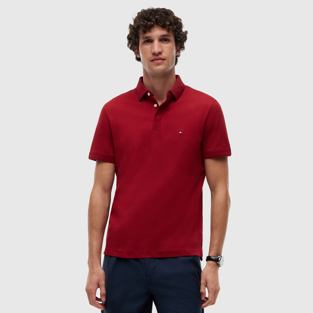 Tommy Hilfiger Jacquard Hidden Placket Golfer - Red |ThirdBaseUrban