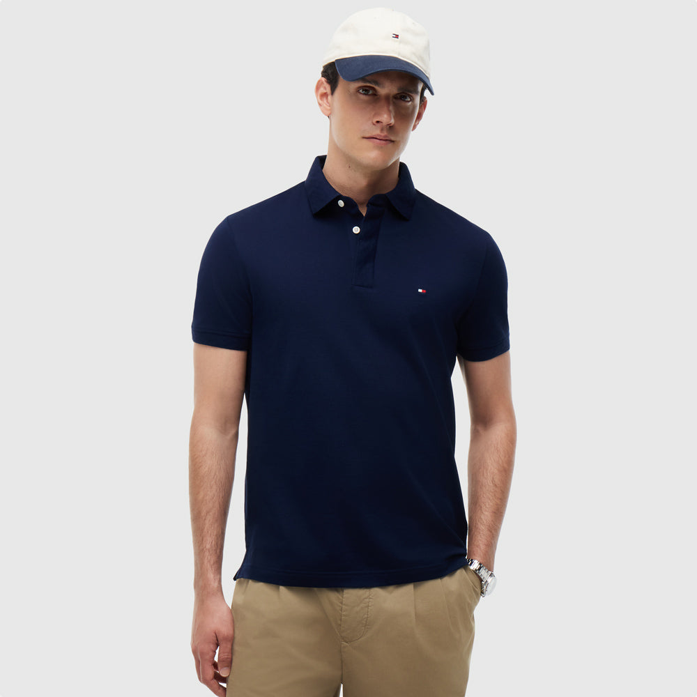 Tommy Hilfiger Jacquard Hidden Placket Golfer  - Navy |ThirdBaseUrban