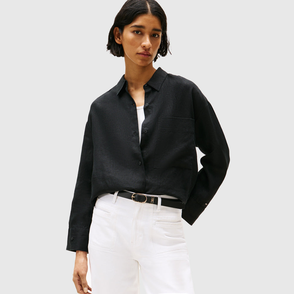 Tommy Hilfiger Linen Shirt - Black |ThirdBaseUrban
