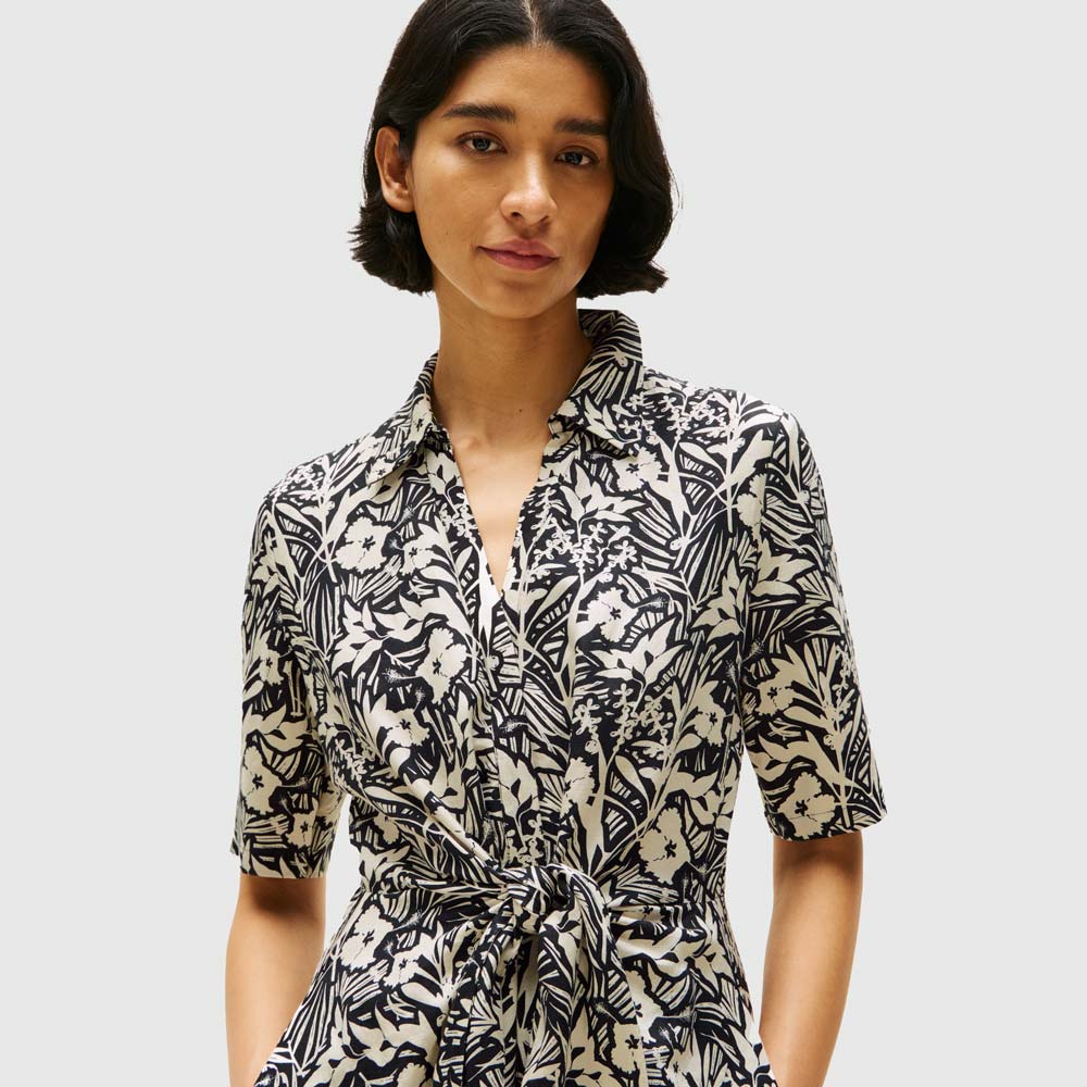 Knotted Shirt Dress - Black Mulri