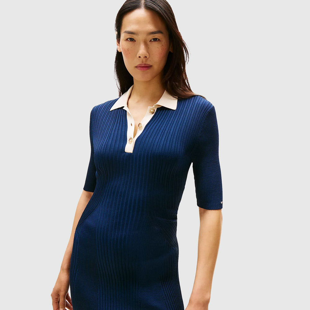 Contrast Golfer Dress - Navy