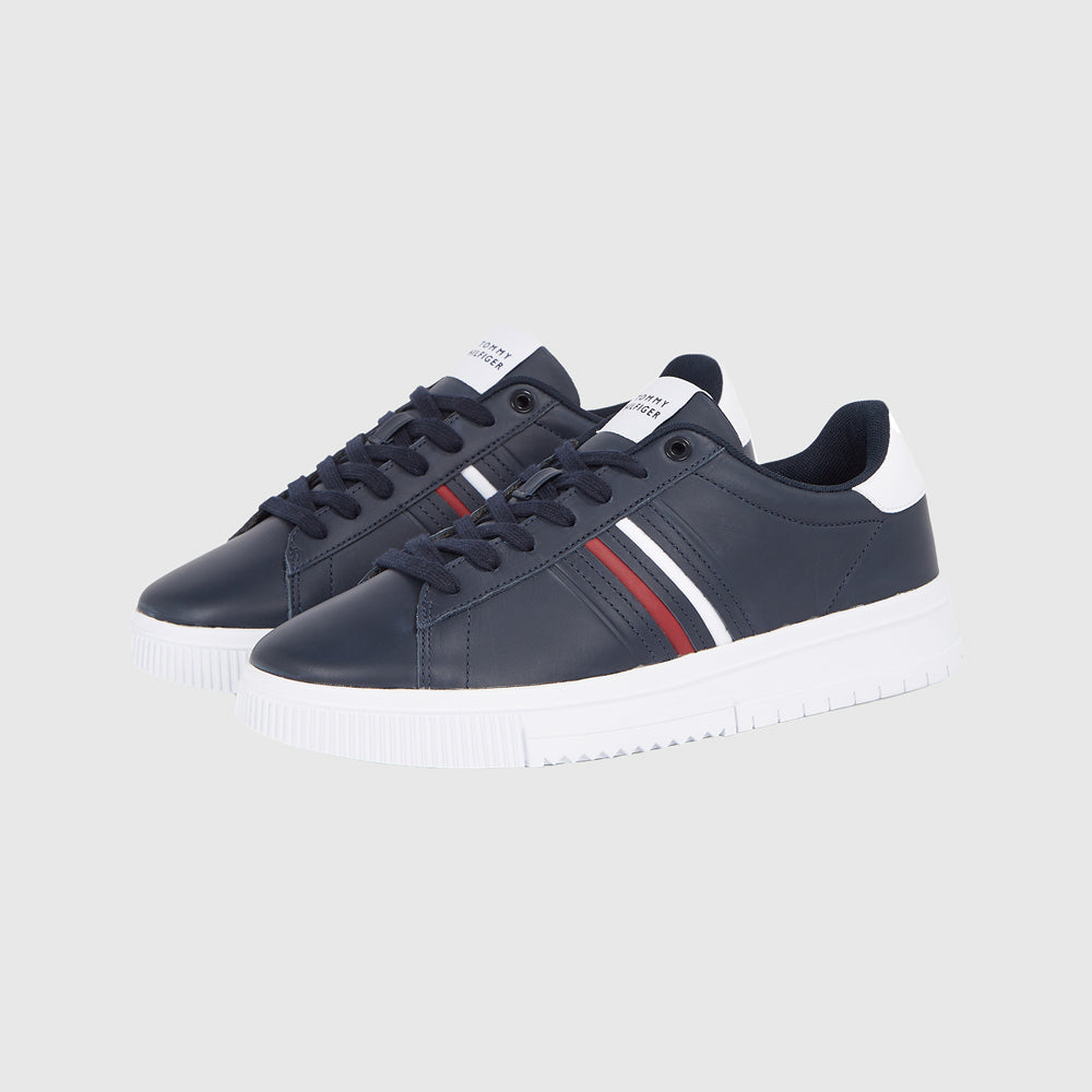 Modern Stripe Leather Sneaker - Navy