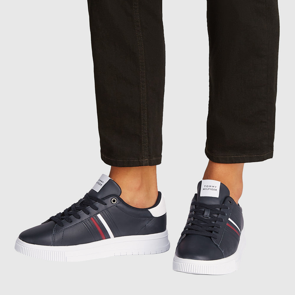 Modern Stripe Leather Sneaker - Navy