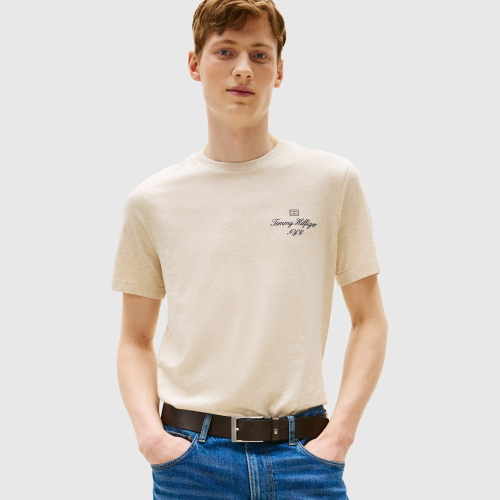 Tommy Hilfiger Flag Script T - Shirt - Oatmilk |ThirdBaseUrban