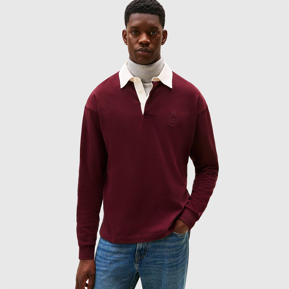 Tommy Hilfiger Crest Rugby Sweater - Burgundy |ThirdBaseUrban