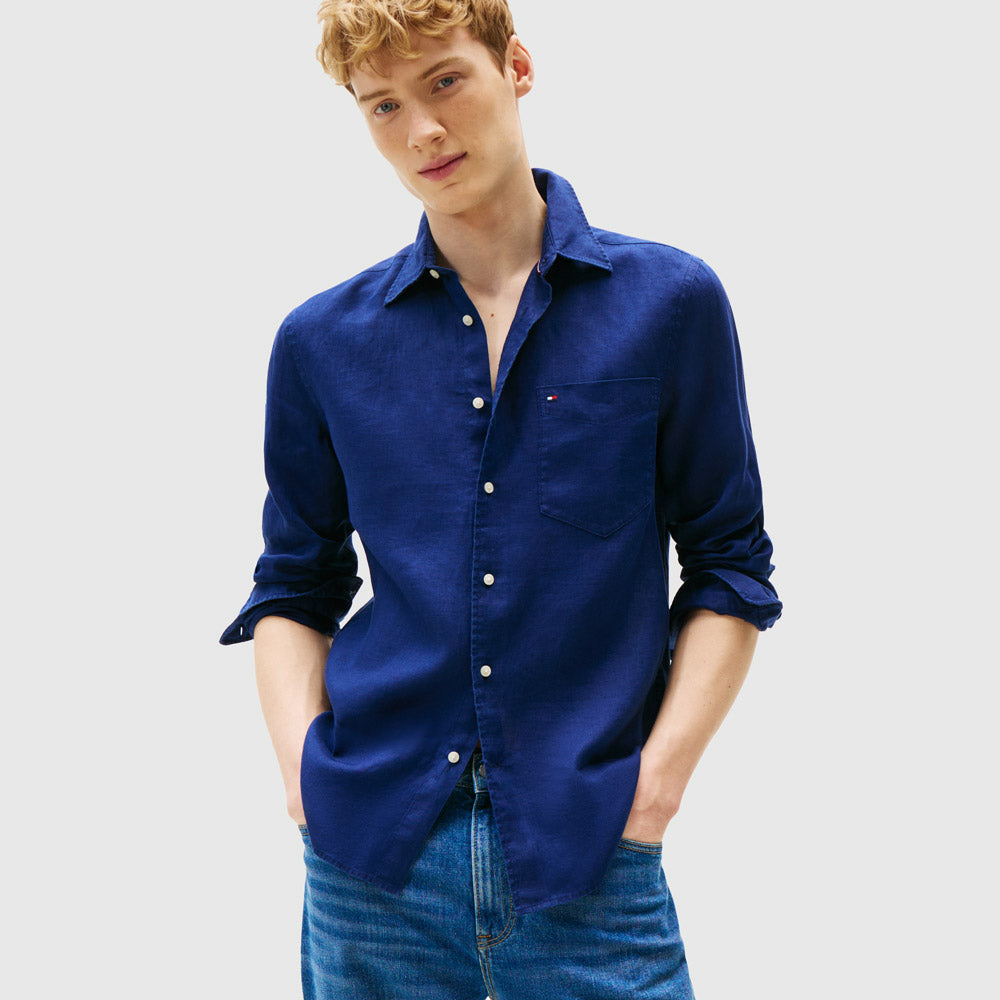 Tommy Hilfiger Dye Linen Shirt - Preppy Navy |ThirdBaseUrban