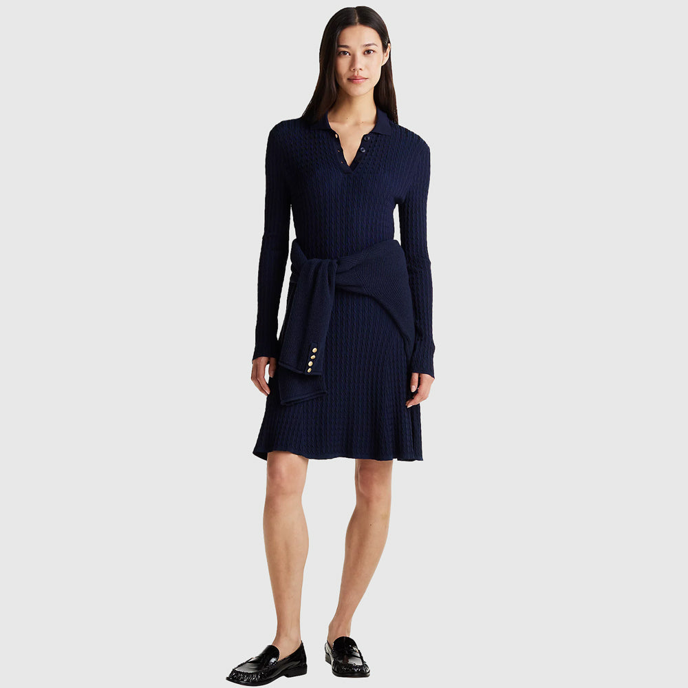 Tommy Hilfiger Rayon Cable Midi Dress - Navy |ThirdBaseUrban