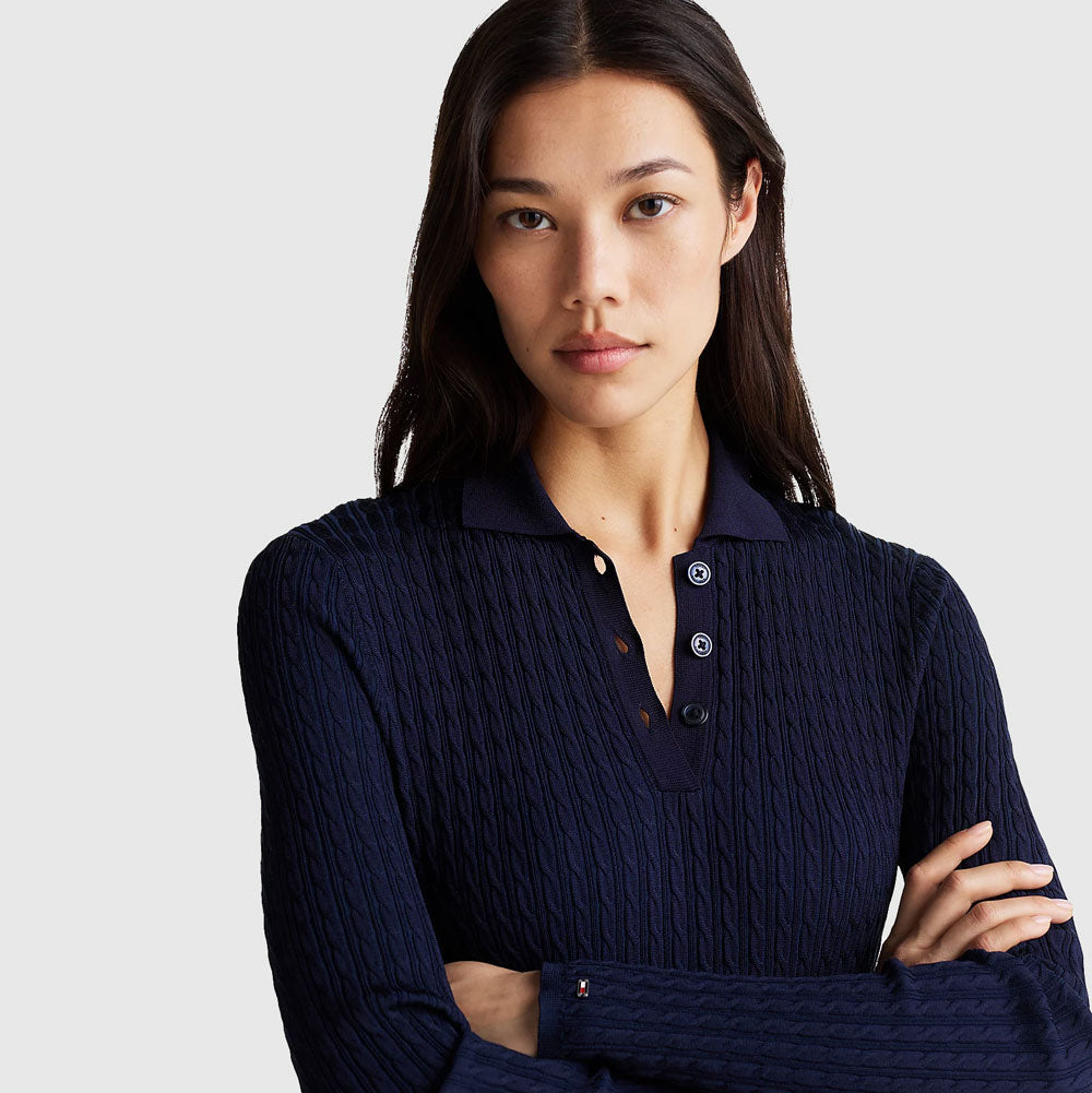 Rayon Cable Midi Dress - Navy