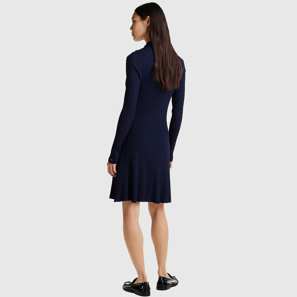 Rayon Cable Midi Dress - Navy