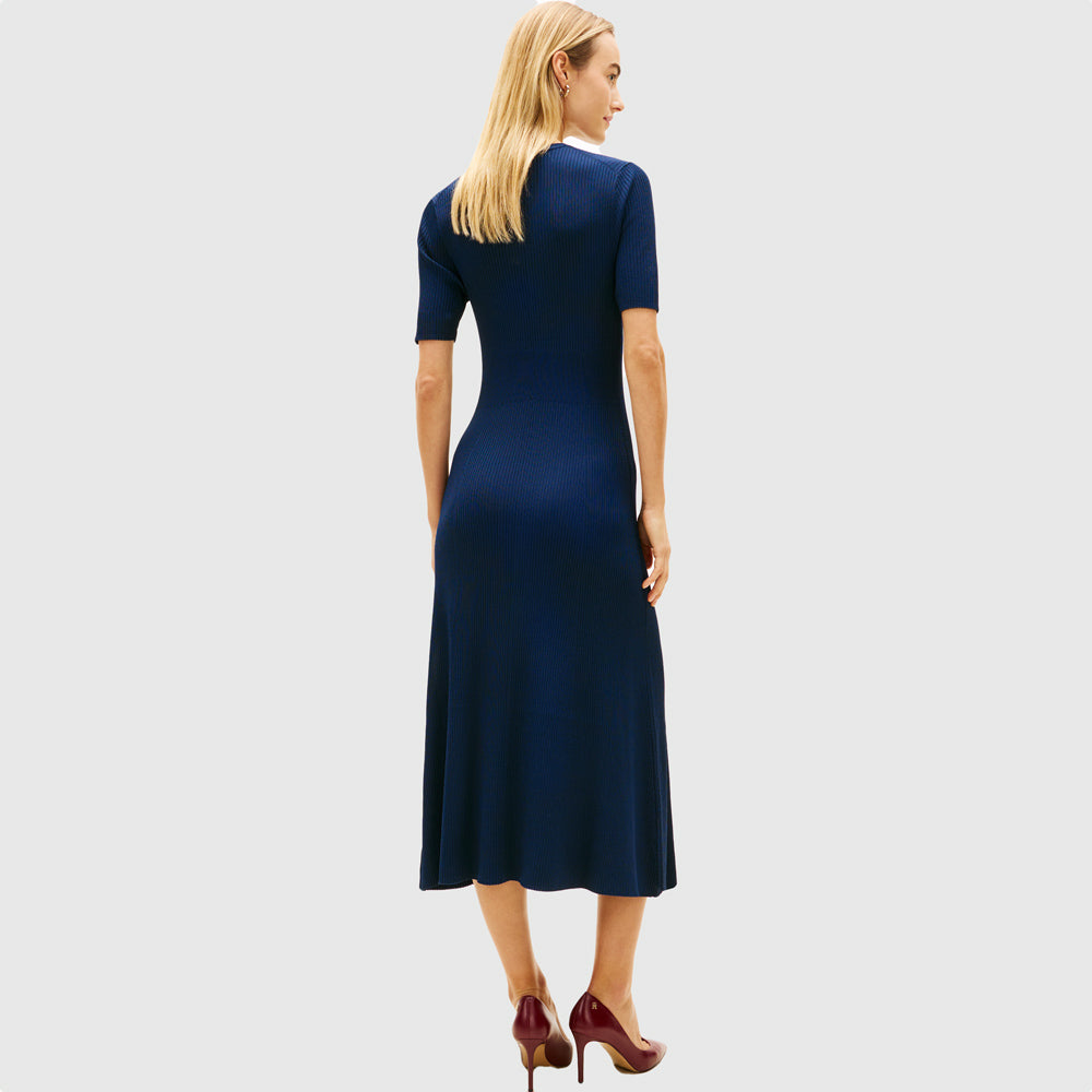 Rayon Rib Midi Dress - Navy