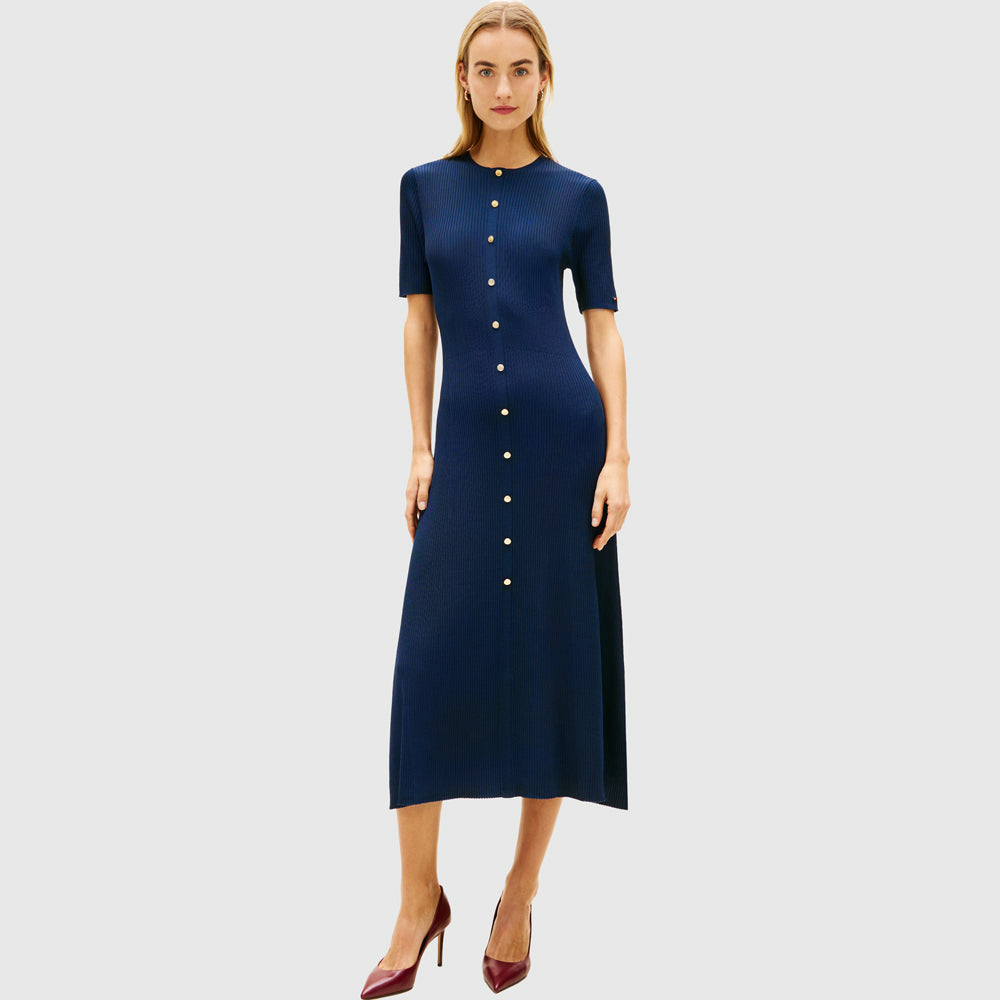 Tommy Hilfiger Rayon Rib Midi Dress - Navy |ThirdBaseUrban