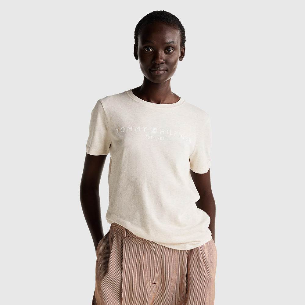 Tommy Hilfiger Regular Logo T- Shirt - Oatmilk |ThirdBaseUrban