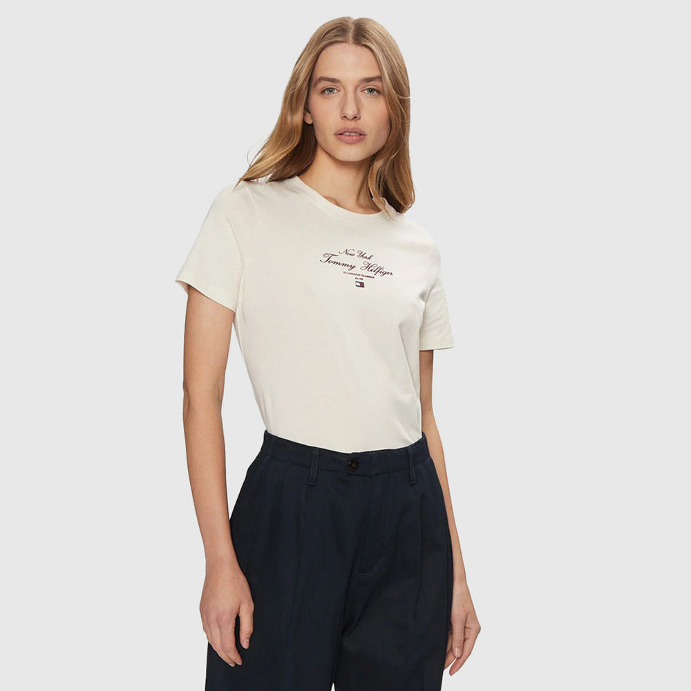 Tommy Hilfiger Script Regular T-Shirt- Off White |ThirdBaseUrban