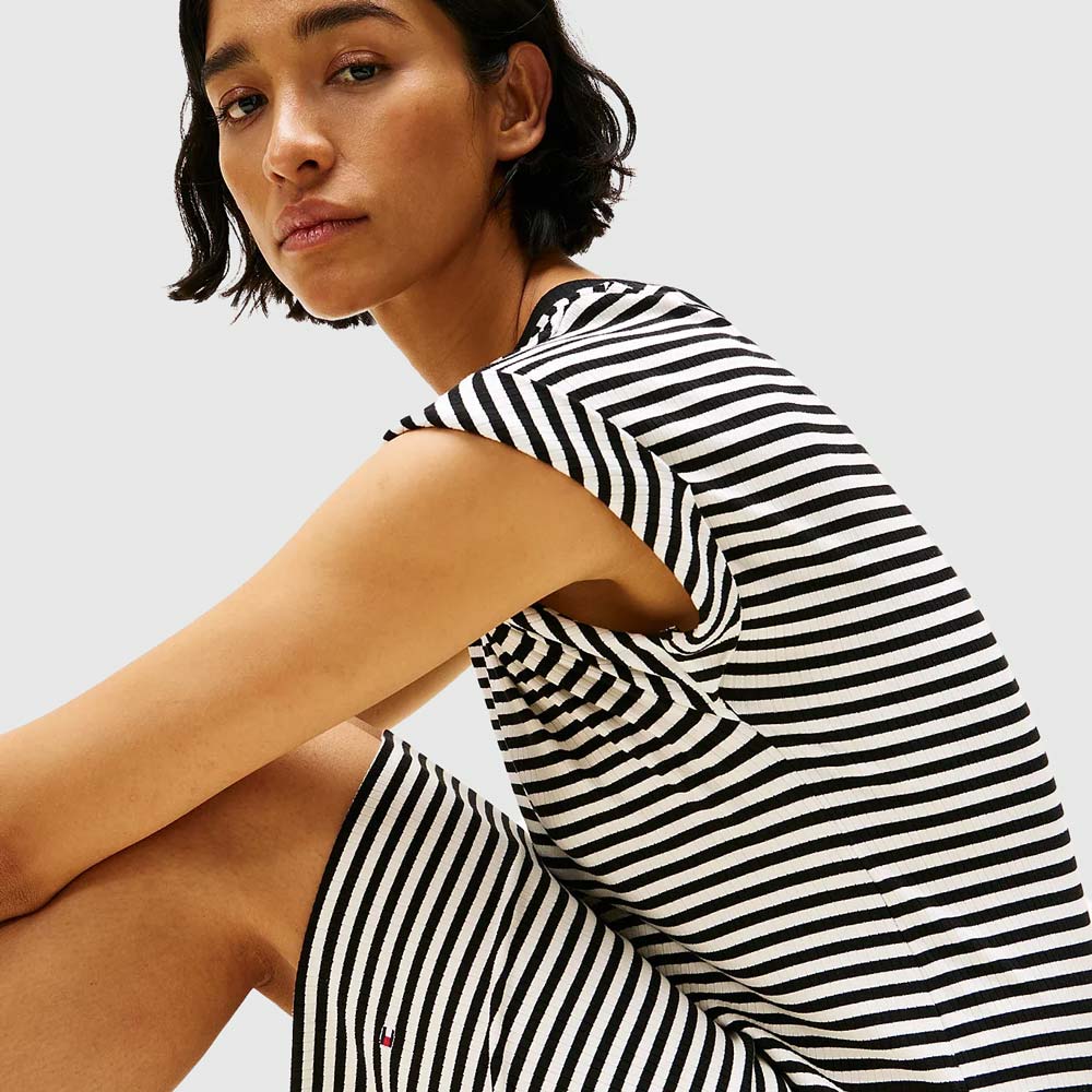 Rib Shirt Dress - Black Multi