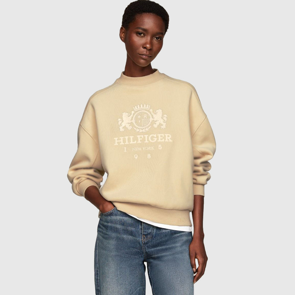 Tommy Hilfiger Varsity Crest Sweatshirt - Ivory |ThirdBaseUrban