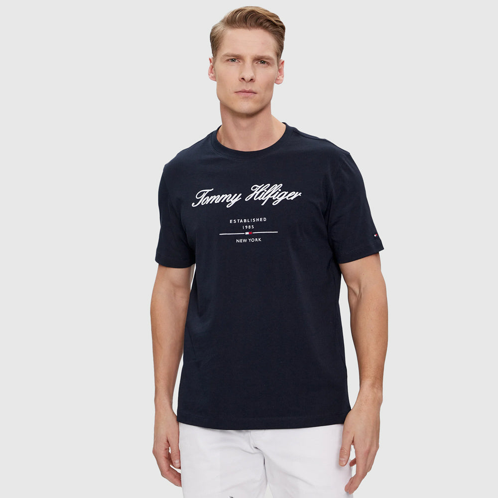 Tommy Hilfiger Script Logo T-Shirt - Navy |ThirdBaseUrban