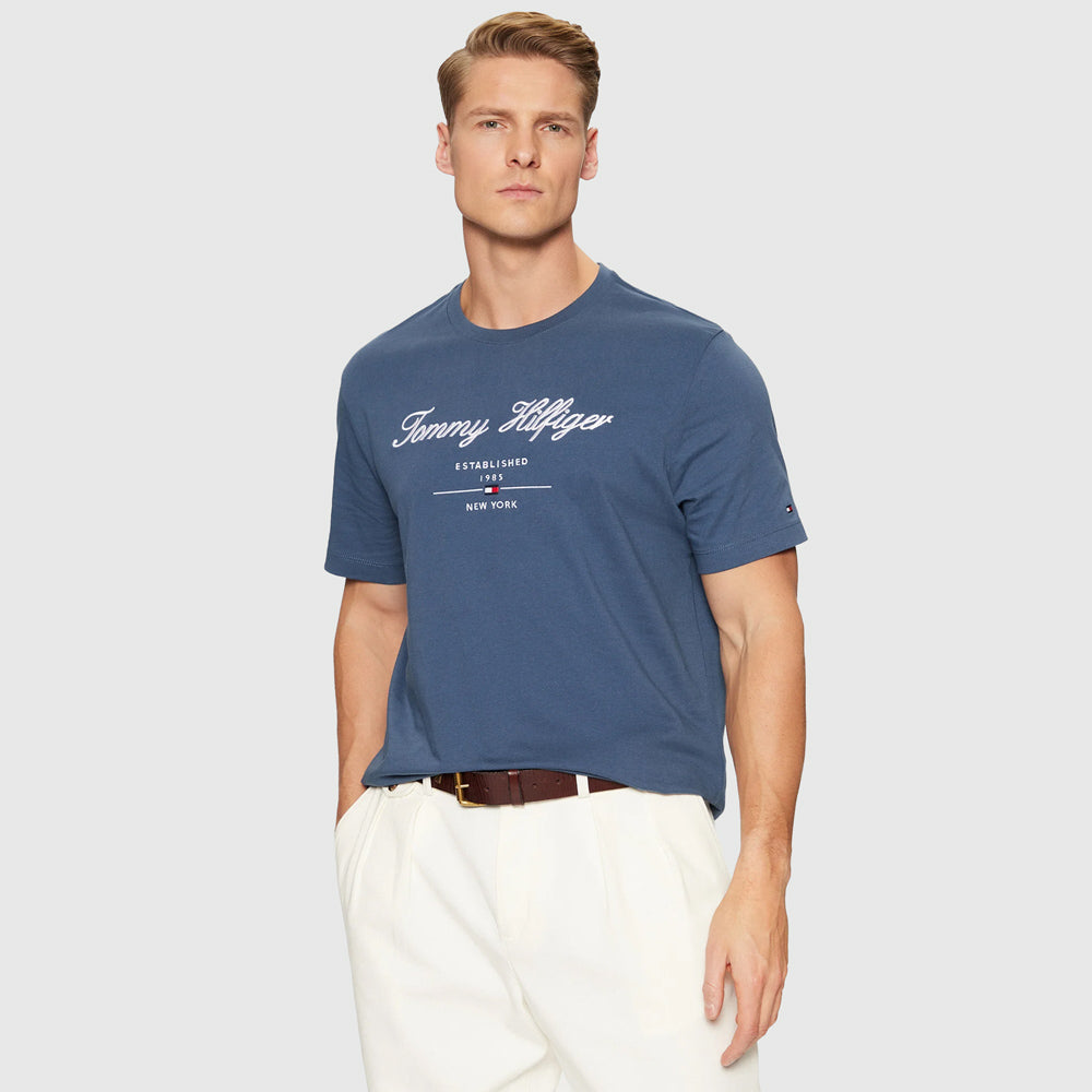 Tommy Hilfiger Script Logo T-Shirt - Steel Blue |ThirdBaseUrban