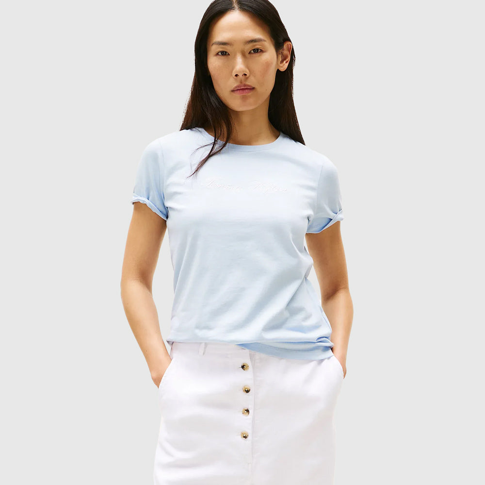 Tommy Hilfiger Script  T-Shirt - Light Blue |ThirdBaseUrban