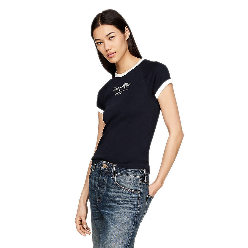 Tommy Hilfiger Script Ringer T-Shirt - Navy |ThirdBaseUrban