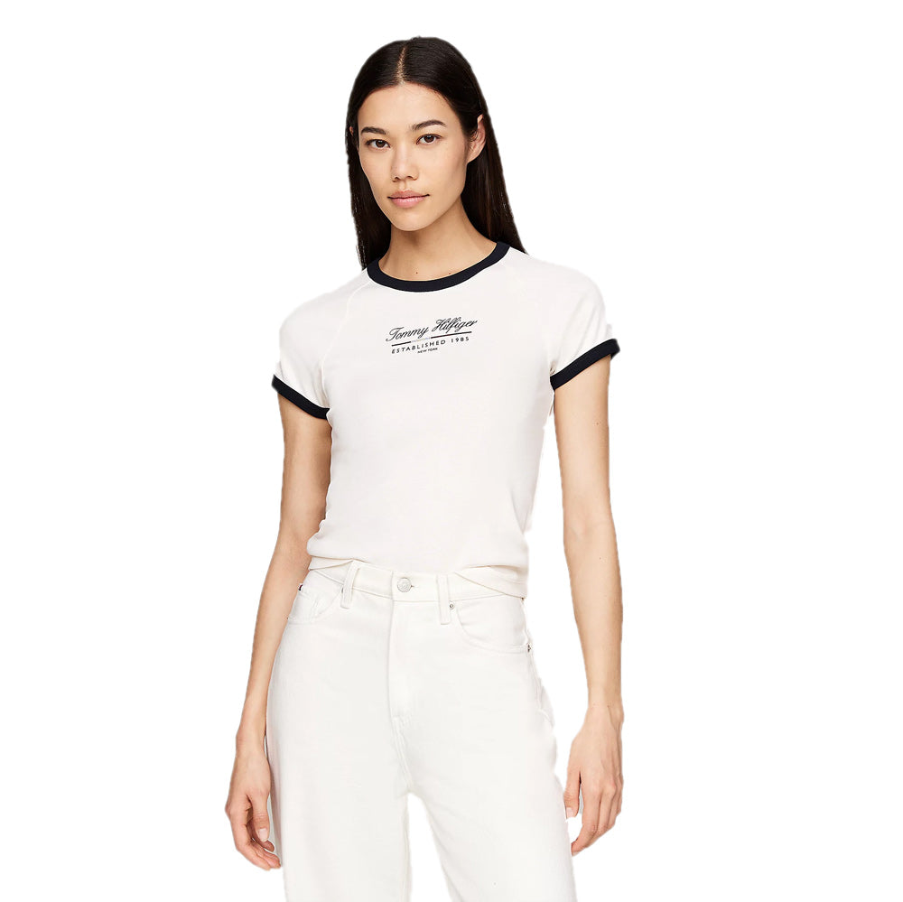 Tommy Hilfiger Script Ringer T-Shirt - Off White |ThirdBaseUrban