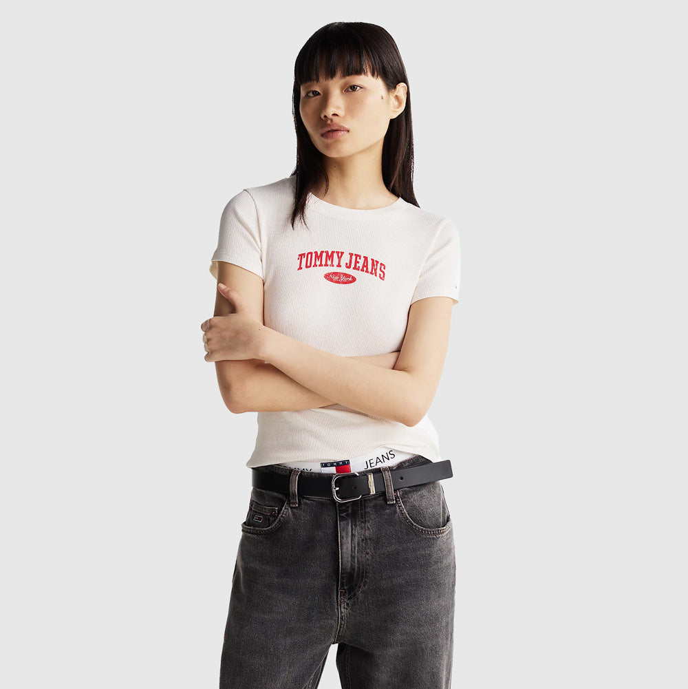 Tommy Hilfiger Slim Varsity Rib T-Shirt - Off White |ThirdBaseUrban