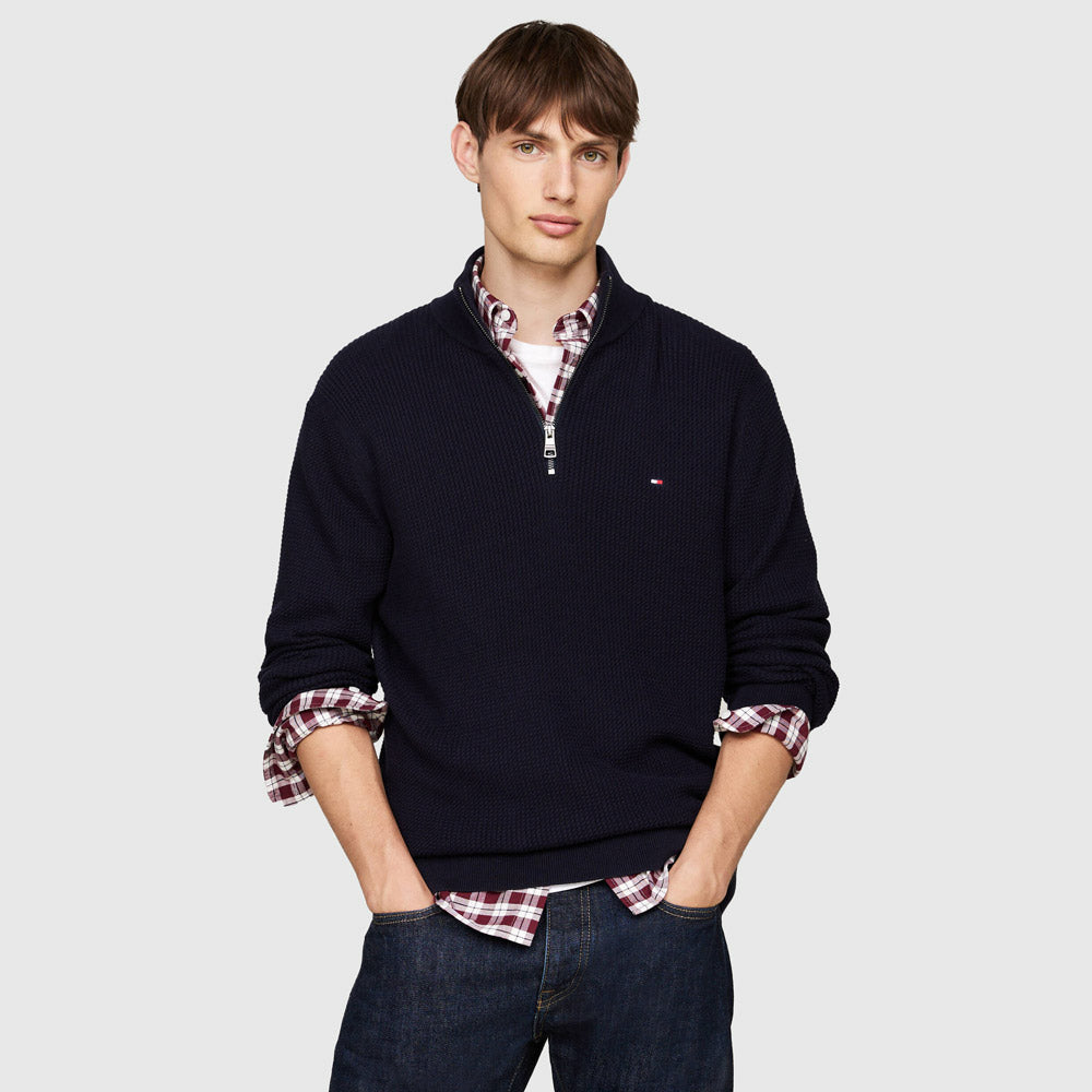 Tommy Hilfiger Structure Zip Mock Sweater  - Navy |ThirdBaseUrban