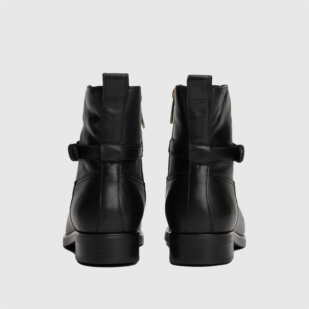Riding Leather Bootie - Black