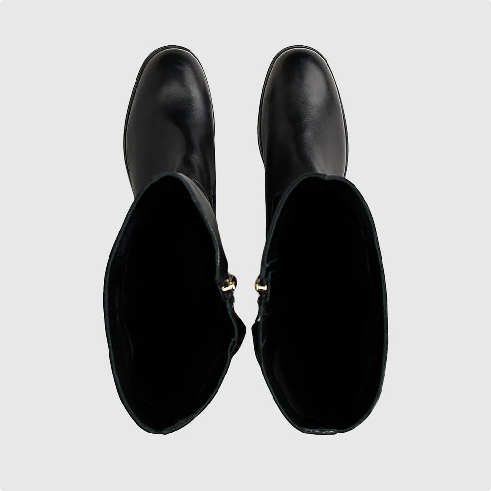 Buckle Riding Leather Boot - Black