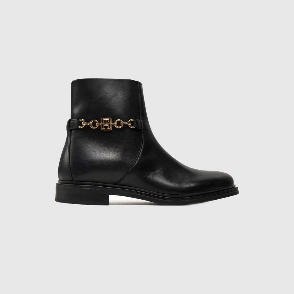 Tommy Hilfiger Chain Leather Low Bootie - Black |ThirdBaseUrban