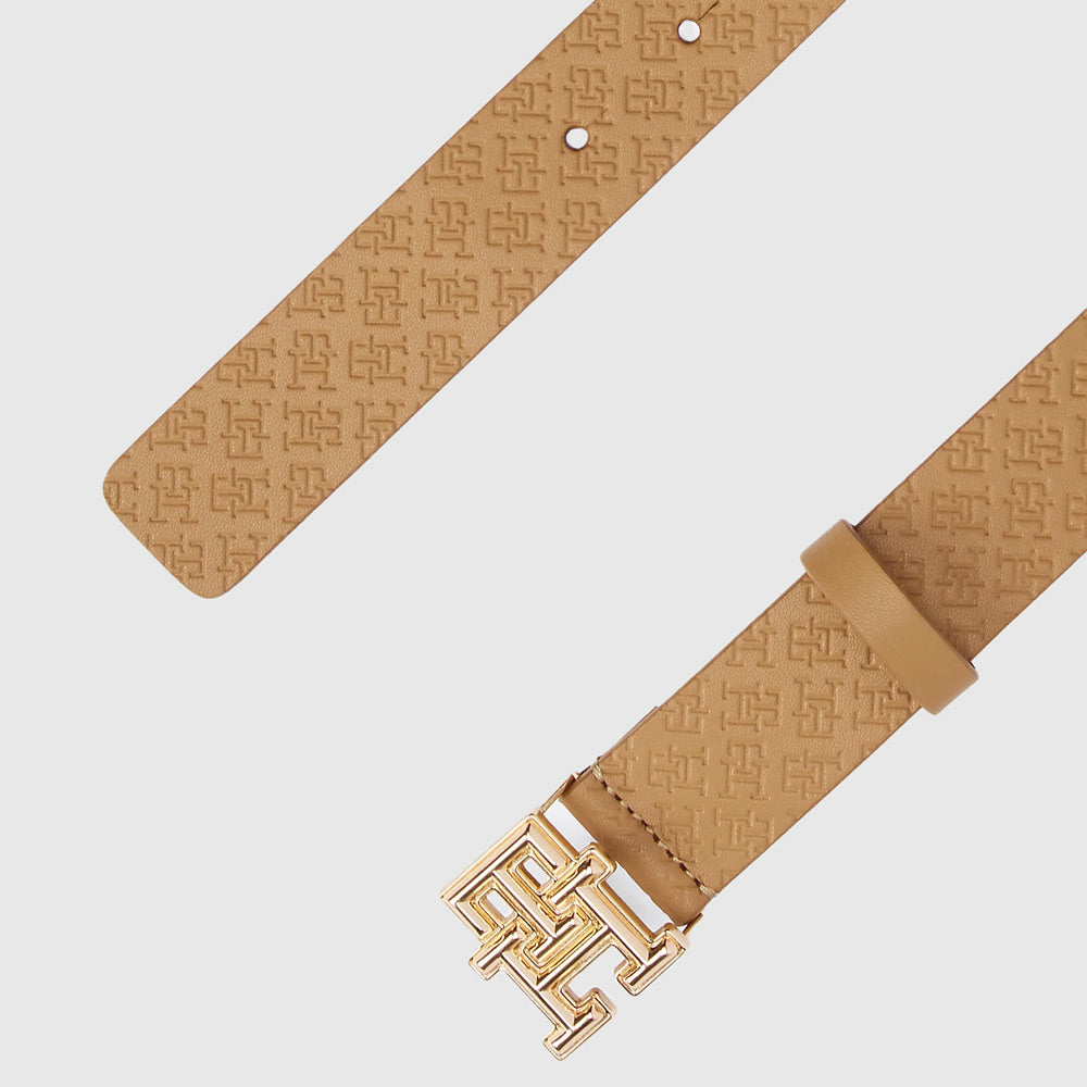Embossed Mono Leather Belt - Khaki