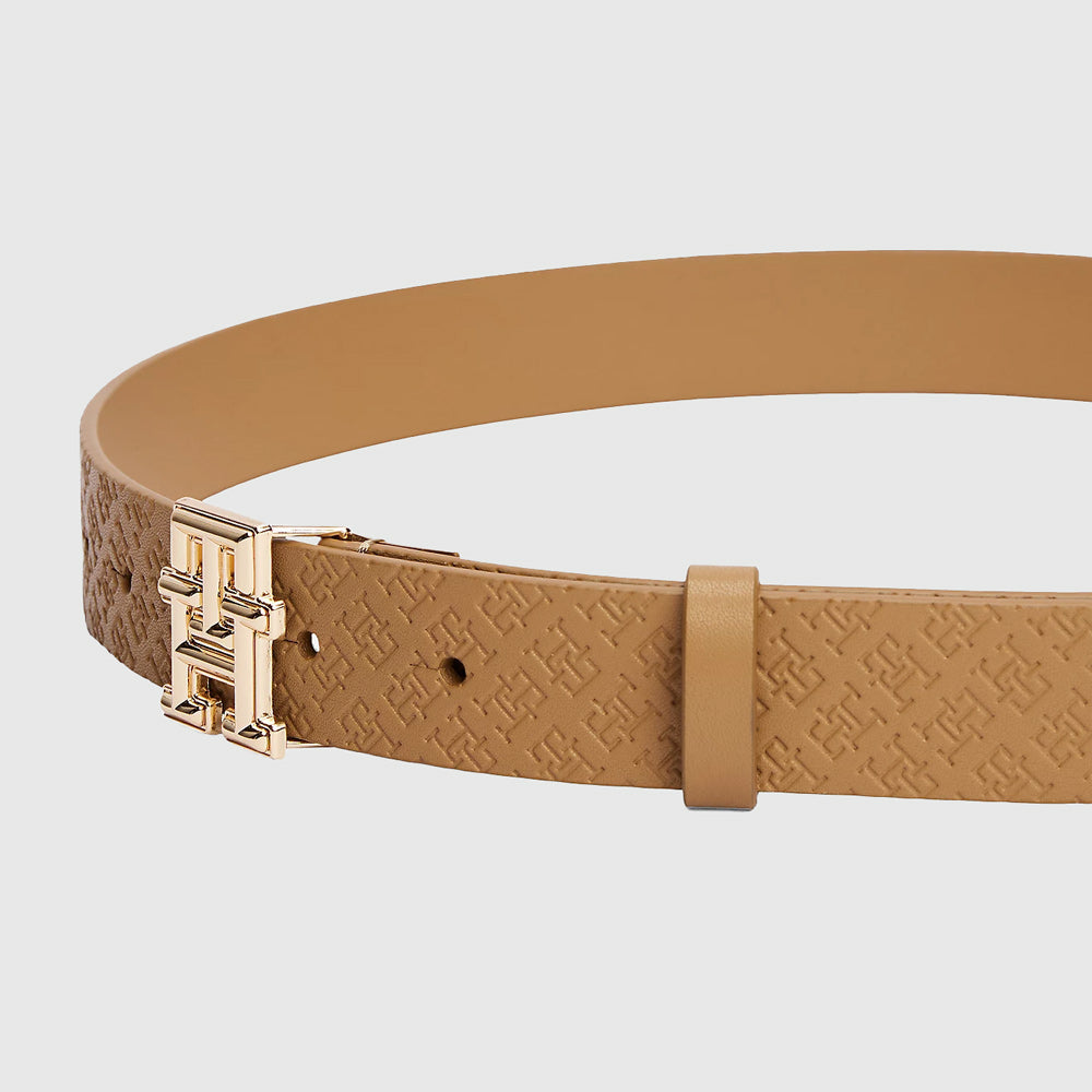 Embossed Mono Leather Belt - Khaki