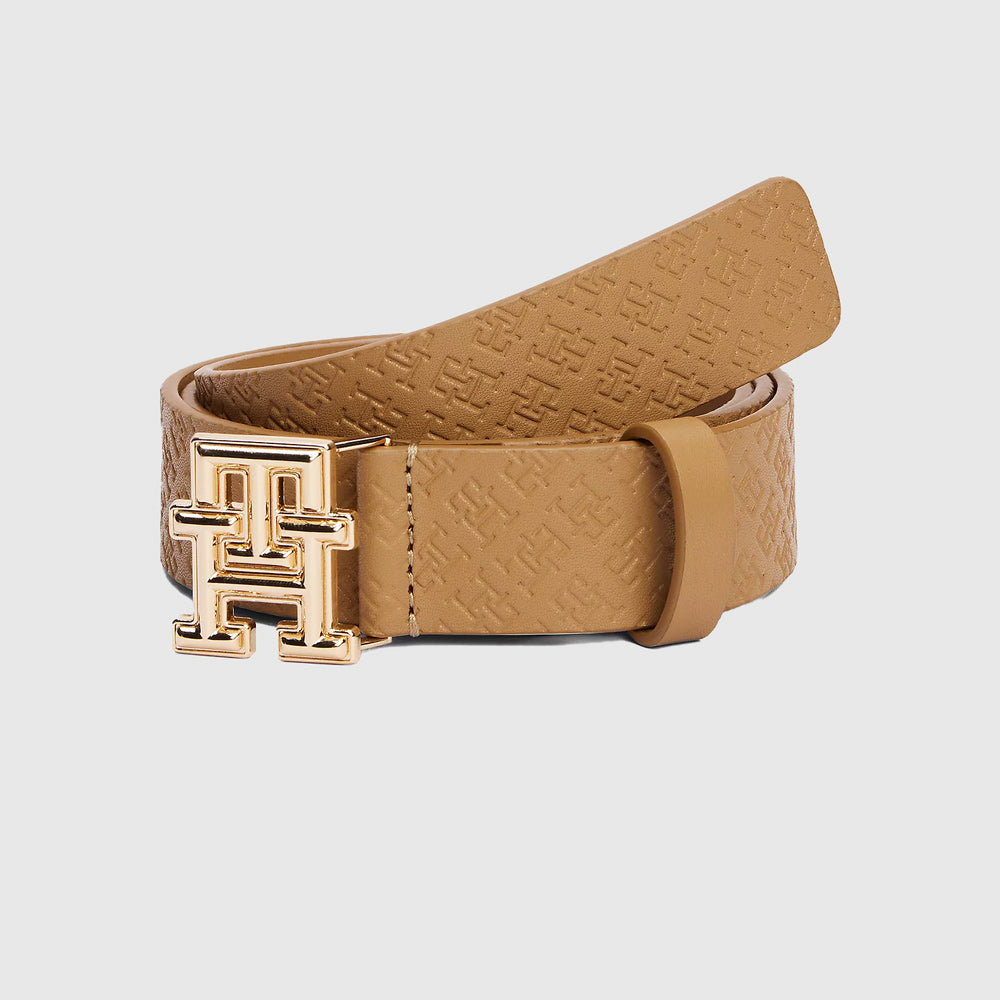 Tommy Hilfiger Embossed Mono Leather Belt - Khaki  |ThirdBaseUrban