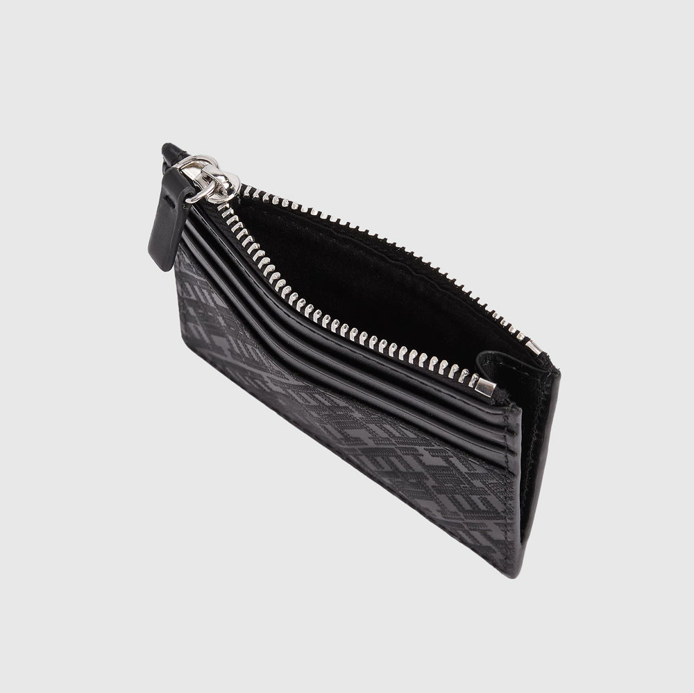 Monogram Zip Card Holder- Black