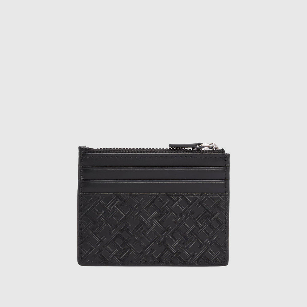 Monogram Zip Card Holder- Black