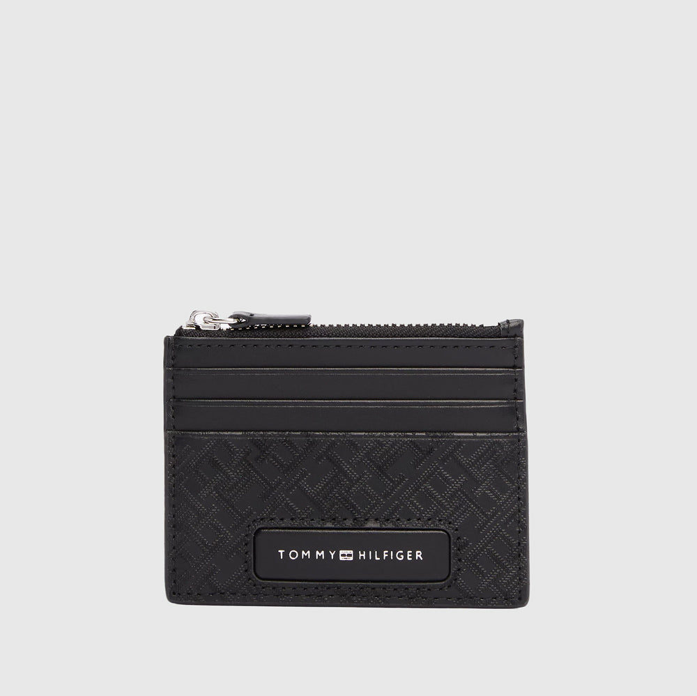 Tommy Hilfiger Monogram Zip Card Holder- Black |ThirdBaseUrban